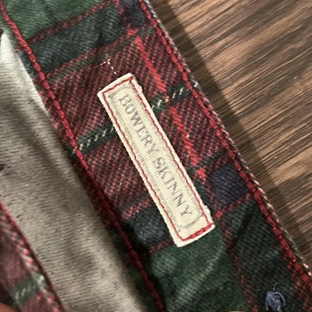 Ralph Lauren Red and Green Plaid Bowery Skinny Girls Jeans Size 14